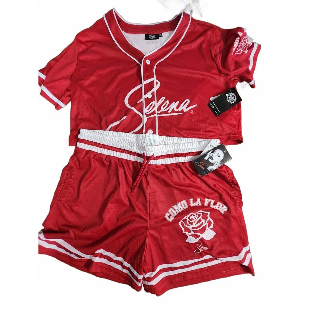Selena, Red Two-Piece, Shorts & Button Top Set, Size Xl